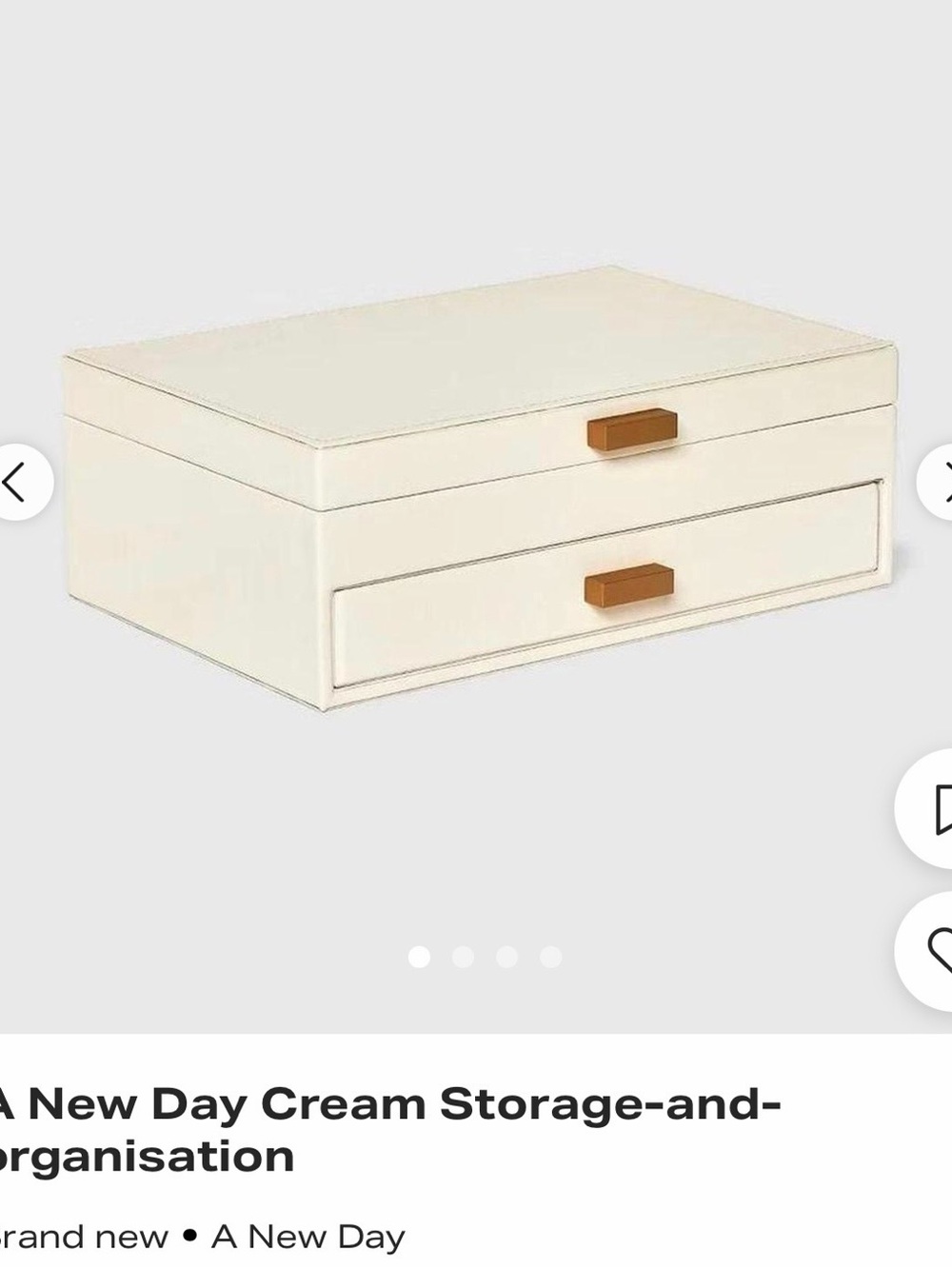 New - a new day Cream Jewelry Organizer with Two Drawers and Tan Pulls